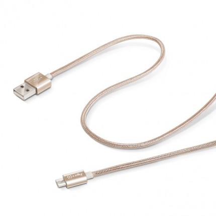 Celly Micro USB - USB tekstiilkattega kaabel 1m, kuldne