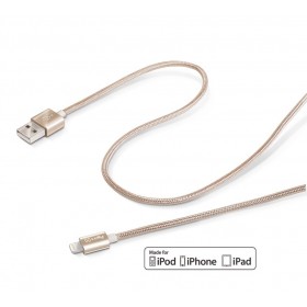 Celly Apple Lightning - USB tekstiilkattega kaabel 1m, kuldne