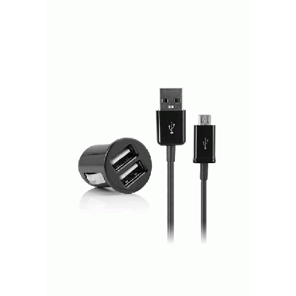 Fonex 2xUSB car charger with micro USB cable 2.1A, black