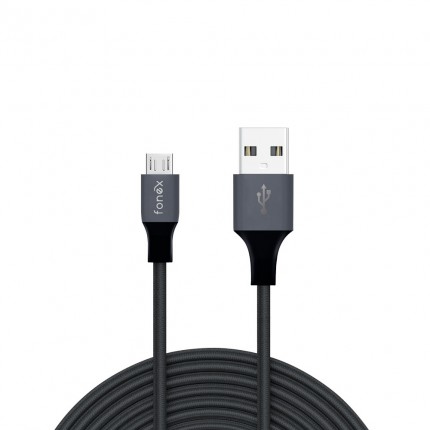 Fonex Micro USB Data/Charging Cable, 3mt ,Fabric, Speed Charge 2A,  Colour Black