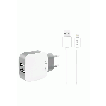 Fonex 2xUSB travel charger with Lightning cable 2.1A, white