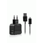 Fonex 2xUSB travel charger with micro USB cable 2.1A, black