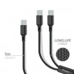 Fonex 20W charging cable from Type-C to dual Type-C connector | 1 m | Black
