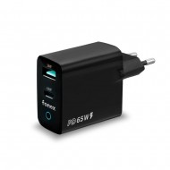 Fonex 65W GaN mains charger with USB + Type-C (PD) port | Black