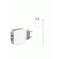 Fonex 2xUSB travel charger with Lightning cable 2.1A, white