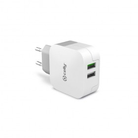 Celly travel charger with 2 USB plugs 3,4A, White