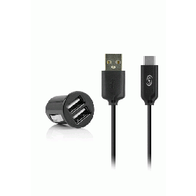 Fonex 2xUSB car charger with USB TYPE-C cable 2.1A, black
